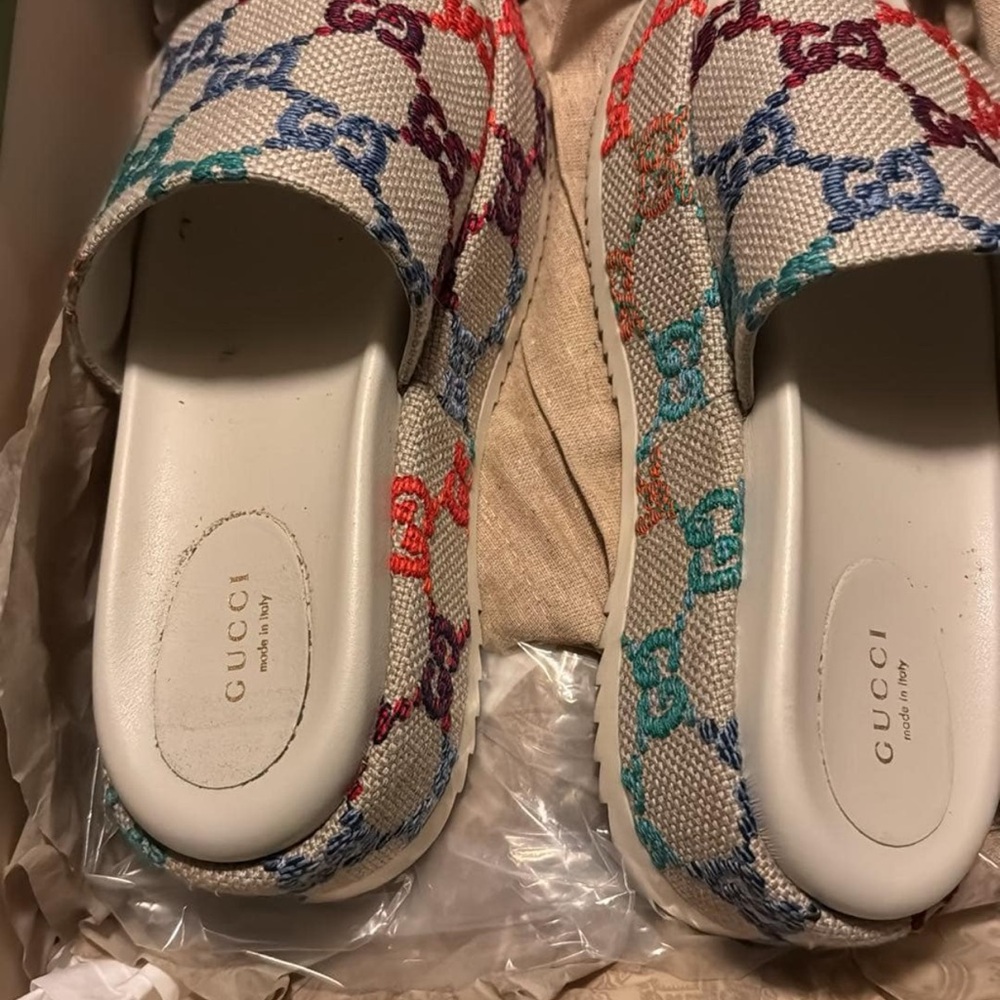 Gucci Red and Purple Fabric Mules